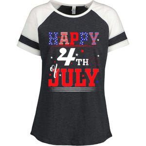 Happy 4th Of July Us Fireworks Illuminate The Sky Enza Ladies Jersey Colorblock Tee