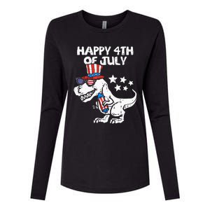 Happy 4th Of July T Rex Dino Dinosaur Baby Womens Cotton Relaxed Long Sleeve T-Shirt