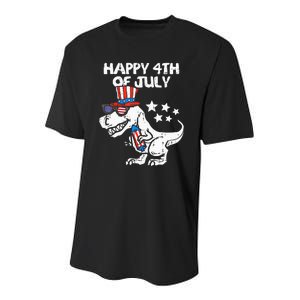 Happy 4th Of July T Rex Dino Dinosaur Baby Youth Performance Sprint T-Shirt