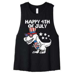 Happy 4th Of July T Rex Dino Dinosaur Baby Women's Racerback Cropped Tank