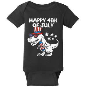 Happy 4th Of July T Rex Dino Dinosaur Baby Baby Bodysuit