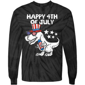 Happy 4th Of July T Rex Dino Dinosaur Baby Tie-Dye Long Sleeve Shirt