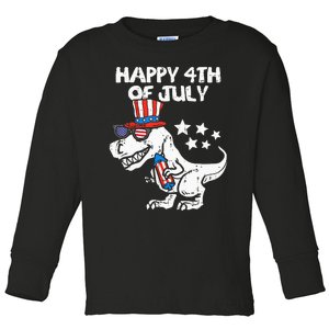 Happy 4th Of July T Rex Dino Dinosaur Baby Toddler Long Sleeve Shirt