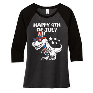 Happy 4th Of July T Rex Dino Dinosaur Baby Women's Tri-Blend 3/4-Sleeve Raglan Shirt