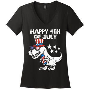 Happy 4th Of July T Rex Dino Dinosaur Baby Women's V-Neck T-Shirt