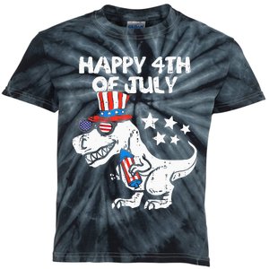 Happy 4th Of July T Rex Dino Dinosaur Baby Kids Tie-Dye T-Shirt