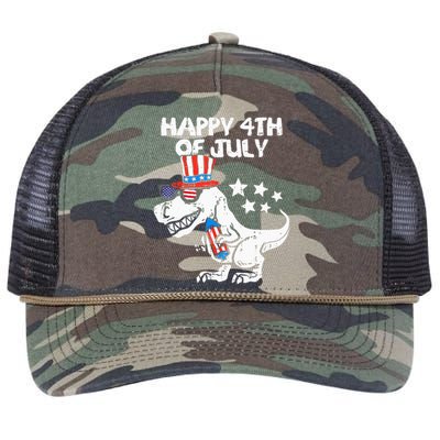 Happy 4th Of July T Rex Dino Dinosaur Baby Retro Rope Trucker Hat Cap