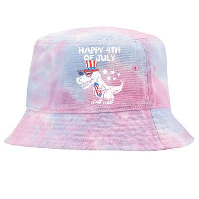 Happy 4th Of July T Rex Dino Dinosaur Baby Tie-Dyed Bucket Hat