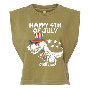 Happy 4th Of July T Rex Dino Dinosaur Baby Garment-Dyed Women's Muscle Tee