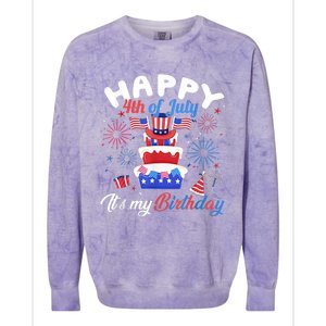 Happy 4th Of July And Its My Birthday Funny Patriotic Colorblast Crewneck Sweatshirt