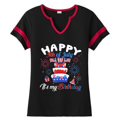 Happy 4th Of July And Its My Birthday Funny Patriotic Ladies Halftime Notch Neck Tee