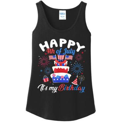 Happy 4th Of July And Its My Birthday Funny Patriotic Ladies Essential Tank