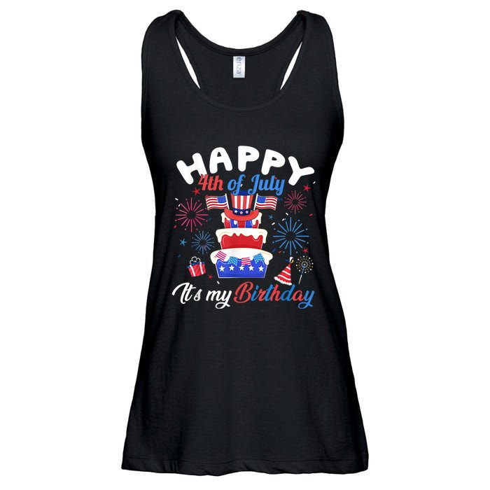 Happy 4th Of July And Its My Birthday Funny Patriotic Ladies Essential Flowy Tank