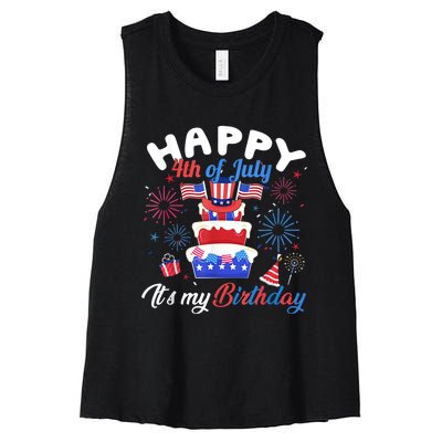 Happy 4th Of July And Its My Birthday Funny Patriotic Women's Racerback Cropped Tank