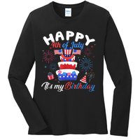 Happy 4th Of July And Its My Birthday Funny Patriotic Ladies Long Sleeve Shirt