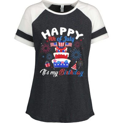 Happy 4th Of July And Its My Birthday Funny Patriotic Enza Ladies Jersey Colorblock Tee