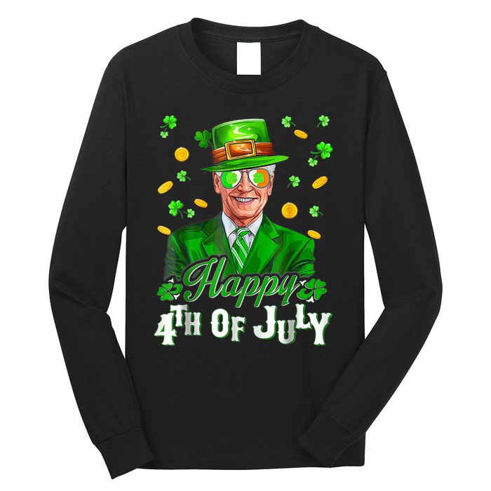 Happy 4th Of July Funny Joe Biden Leprechaun St Patricks Day Long Sleeve Shirt