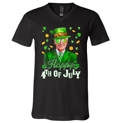 Happy 4th Of July Funny Joe Biden Leprechaun St Patricks Day V-Neck T-Shirt