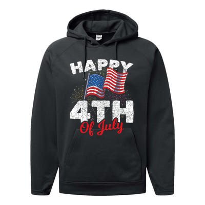 Happy 4th Of July Patriotic American Us Flag 4th Of July Performance Fleece Hoodie