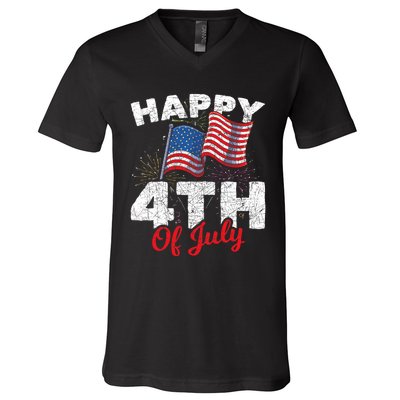 Happy 4th Of July Patriotic American Us Flag 4th Of July V-Neck T-Shirt