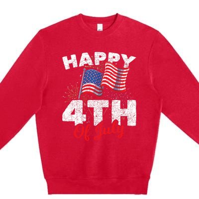 Happy 4th Of July Patriotic American Us Flag 4th Of July Premium Crewneck Sweatshirt