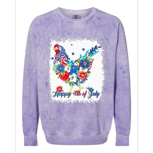 Happy 4th Of July Floral Chicken Flowers Patriotic Usa Flag Colorblast Crewneck Sweatshirt