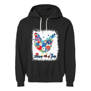 Happy 4th Of July Floral Chicken Flowers Patriotic Usa Flag Garment-Dyed Fleece Hoodie