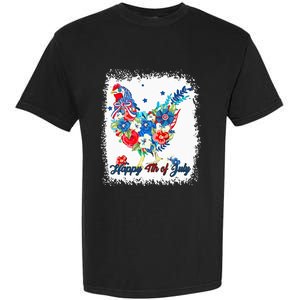 Happy 4th Of July Floral Chicken Flowers Patriotic Usa Flag Garment-Dyed Heavyweight T-Shirt