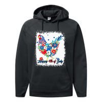 Happy 4th Of July Floral Chicken Flowers Patriotic Usa Flag Performance Fleece Hoodie