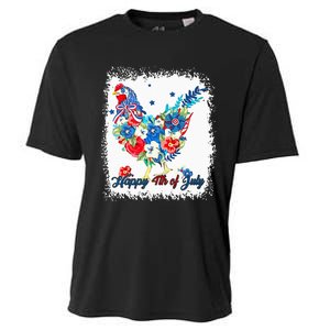 Happy 4th Of July Floral Chicken Flowers Patriotic Usa Flag Cooling Performance Crew T-Shirt