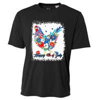 Happy 4th Of July Floral Chicken Flowers Patriotic Usa Flag Cooling Performance Crew T-Shirt