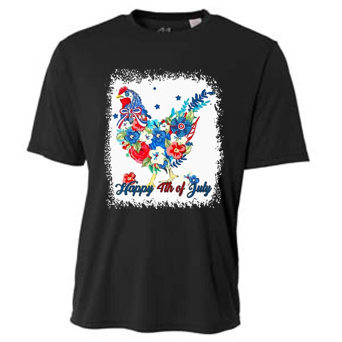 Happy 4th Of July Floral Chicken Flowers Patriotic Usa Flag Cooling Performance Crew T-Shirt