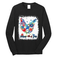 Happy 4th Of July Floral Chicken Flowers Patriotic Usa Flag Long Sleeve Shirt