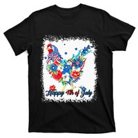 Happy 4th Of July Floral Chicken Flowers Patriotic Usa Flag T-Shirt