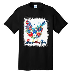 Happy 4th Of July Floral Chicken Flowers Patriotic Usa Flag Tall T-Shirt