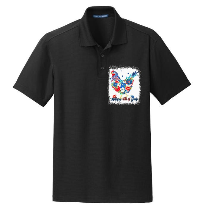 Happy 4th Of July Floral Chicken Flowers Patriotic Usa Flag Dry Zone Grid Polo