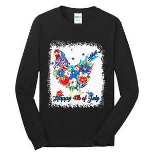 Happy 4th Of July Floral Chicken Flowers Patriotic Usa Flag Tall Long Sleeve T-Shirt