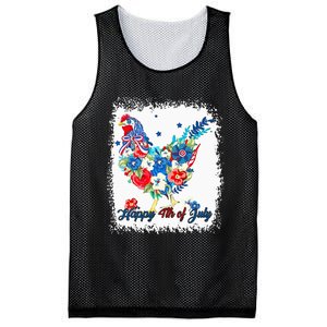 Happy 4th Of July Floral Chicken Flowers Patriotic Usa Flag Mesh Reversible Basketball Jersey Tank