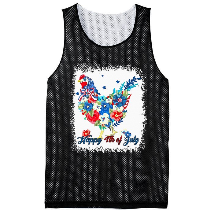 Happy 4th Of July Floral Chicken Flowers Patriotic Usa Flag Mesh Reversible Basketball Jersey Tank