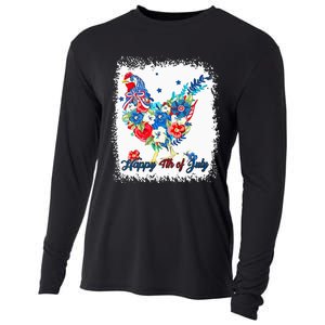 Happy 4th Of July Floral Chicken Flowers Patriotic Usa Flag Cooling Performance Long Sleeve Crew