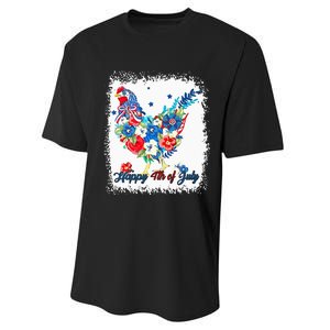 Happy 4th Of July Floral Chicken Flowers Patriotic Usa Flag Performance Sprint T-Shirt