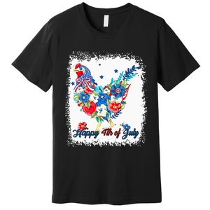 Happy 4th Of July Floral Chicken Flowers Patriotic Usa Flag Premium T-Shirt