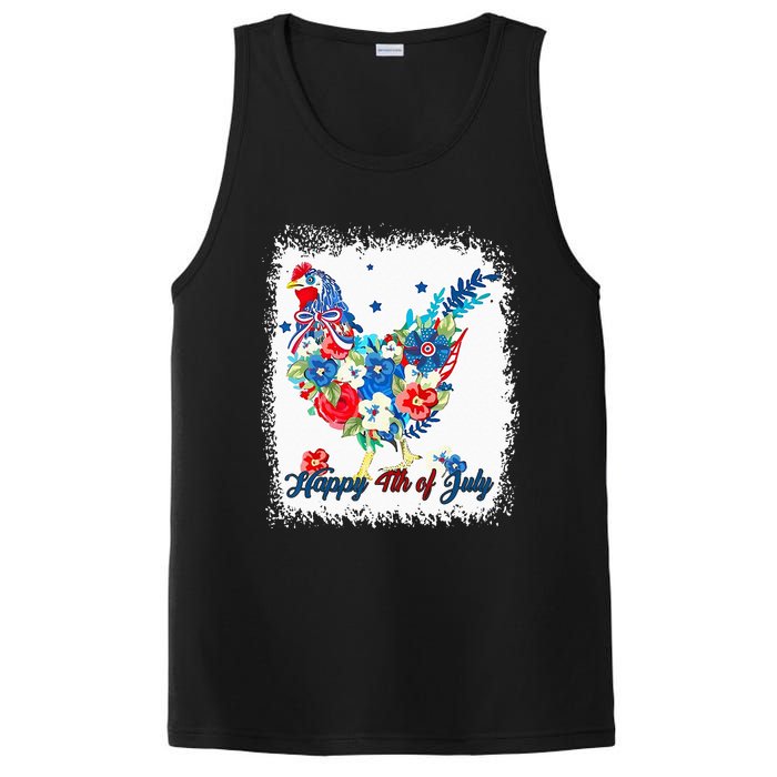 Happy 4th Of July Floral Chicken Flowers Patriotic Usa Flag PosiCharge Competitor Tank