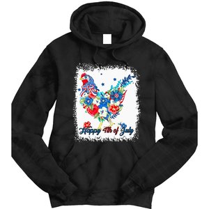 Happy 4th Of July Floral Chicken Flowers Patriotic Usa Flag Tie Dye Hoodie