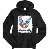 Happy 4th Of July Floral Chicken Flowers Patriotic Usa Flag Tie Dye Hoodie