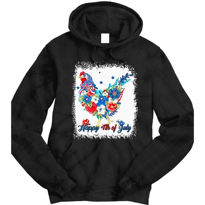 Happy 4th Of July Floral Chicken Flowers Patriotic Usa Flag Tie Dye Hoodie