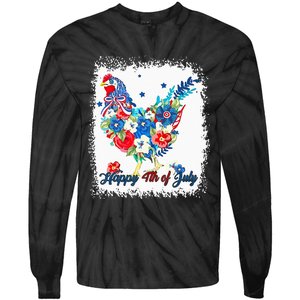 Happy 4th Of July Floral Chicken Flowers Patriotic Usa Flag Tie-Dye Long Sleeve Shirt