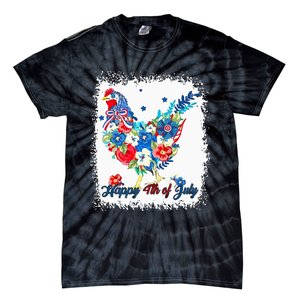 Happy 4th Of July Floral Chicken Flowers Patriotic Usa Flag Tie-Dye T-Shirt