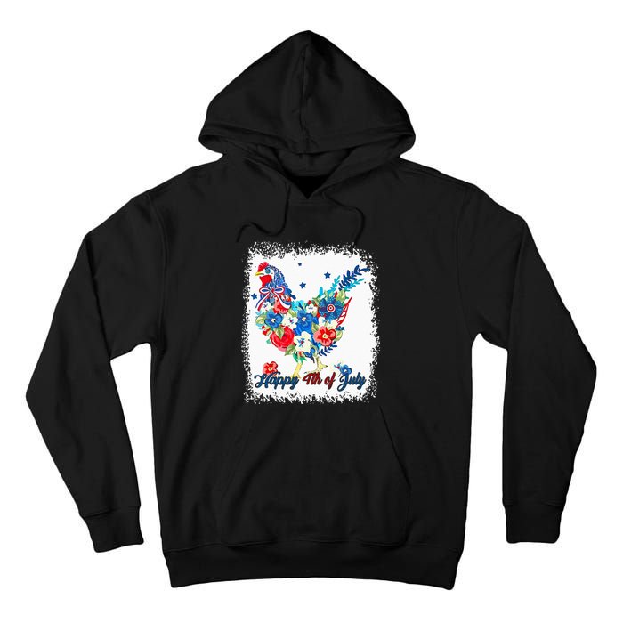 Happy 4th Of July Floral Chicken Flowers Patriotic Usa Flag Tall Hoodie