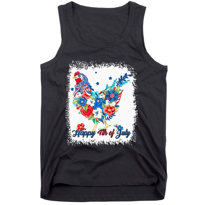 Happy 4th Of July Floral Chicken Flowers Patriotic Usa Flag Tank Top